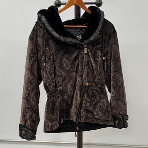 Skea Velvety Soft Brown/Black Paisley Fur-Lined Hooded Ski Jacket Size 4